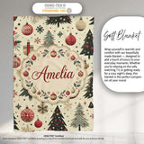 Modern Christmas Tree Ornament Snowflake Festive Seamless Pattern  Personalised Custom Name Super Soft Fleece Blanket Bed Sofa Throw