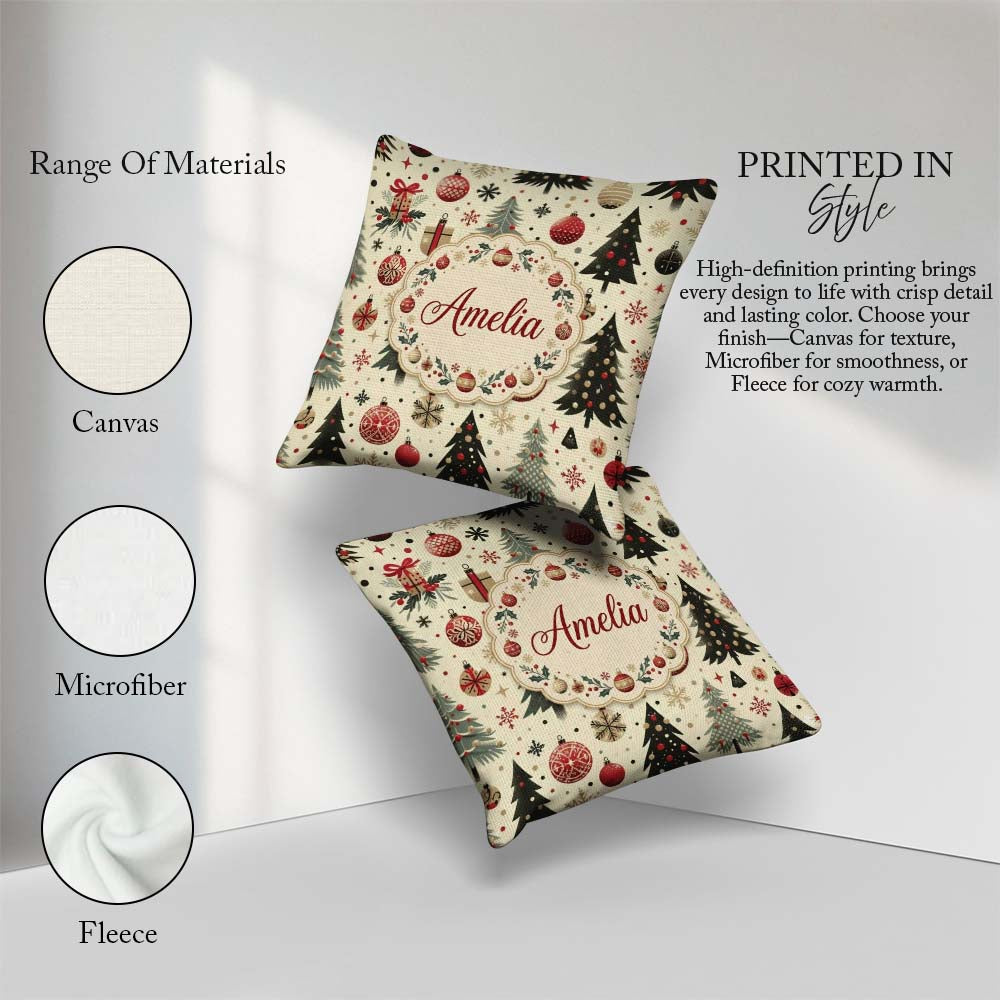 Custom Name Modern Christmas Ornament Snowflake Festive Seamless Square Filled Cushion Throw Pillow Sofa Bed Home Decor Zip Washable UK Made