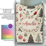 Modern Christmas Tree Ornament Snowflake Festive Seamless Pattern  Personalised Custom Name Super Soft Fleece Blanket Bed Sofa Throw