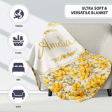 Yellow Poppy Floral Seamless Pattern Botanical Garden Design Lovely  Personalised Custom Name Super Soft Fleece Blanket Bed Sofa Throw