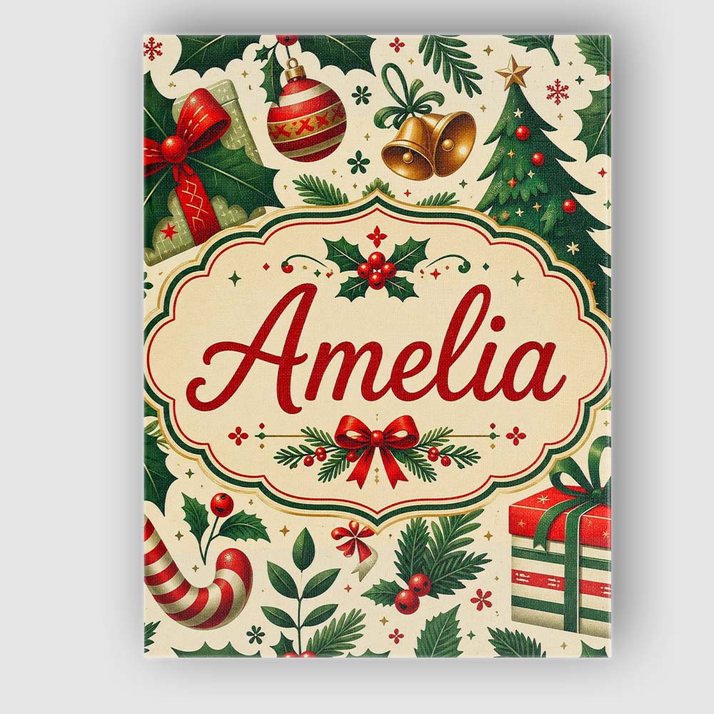Personalised Name Christmas Stocking Holly Custom  Unique Gift Idea Elegant Feature Canvas Wall Art Print Decor Picture Ready to Hang