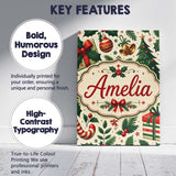 Personalised Name Christmas Stocking Holly Custom  Unique Gift Idea Elegant Feature Canvas Wall Art Print Decor Picture Ready to Hang