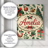 Personalised Name Christmas Stocking Holly Custom  Unique Gift Idea Elegant Feature Canvas Wall Art Print Decor Picture Ready to Hang