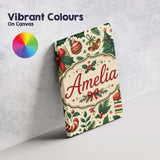 Personalised Name Christmas Stocking Holly Custom  Unique Gift Idea Elegant Feature Canvas Wall Art Print Decor Picture Ready to Hang