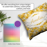 Custom Name Yellow Poppy Floral Seamless Botanical Garden Design Square Filled Cushion Throw Pillow Sofa Bed Home Decor Zip Washable UK Made
