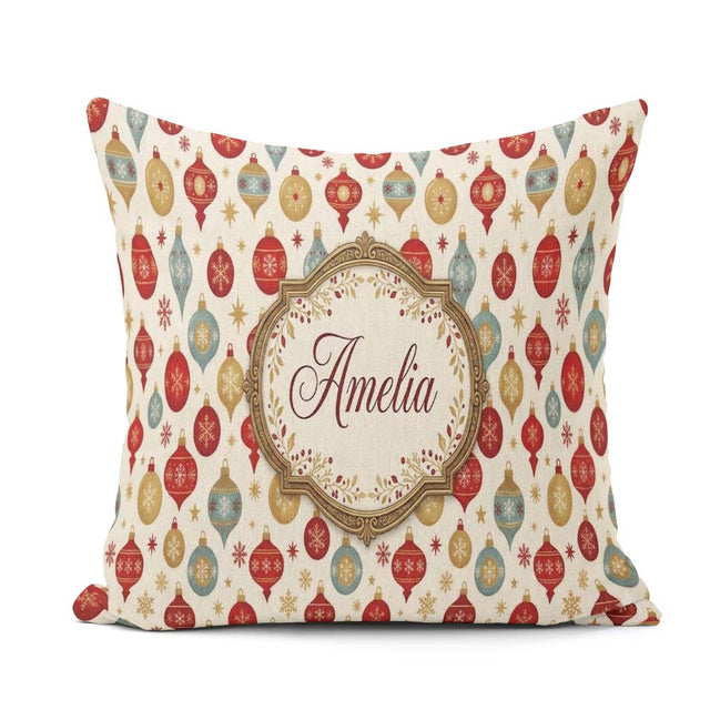 Custom Name Bauble Ornament Star Holiday Seamless Pattern Lovely Square Filled Cushion Throw Pillow Sofa Bed Home Decor Zip Washable UK Made