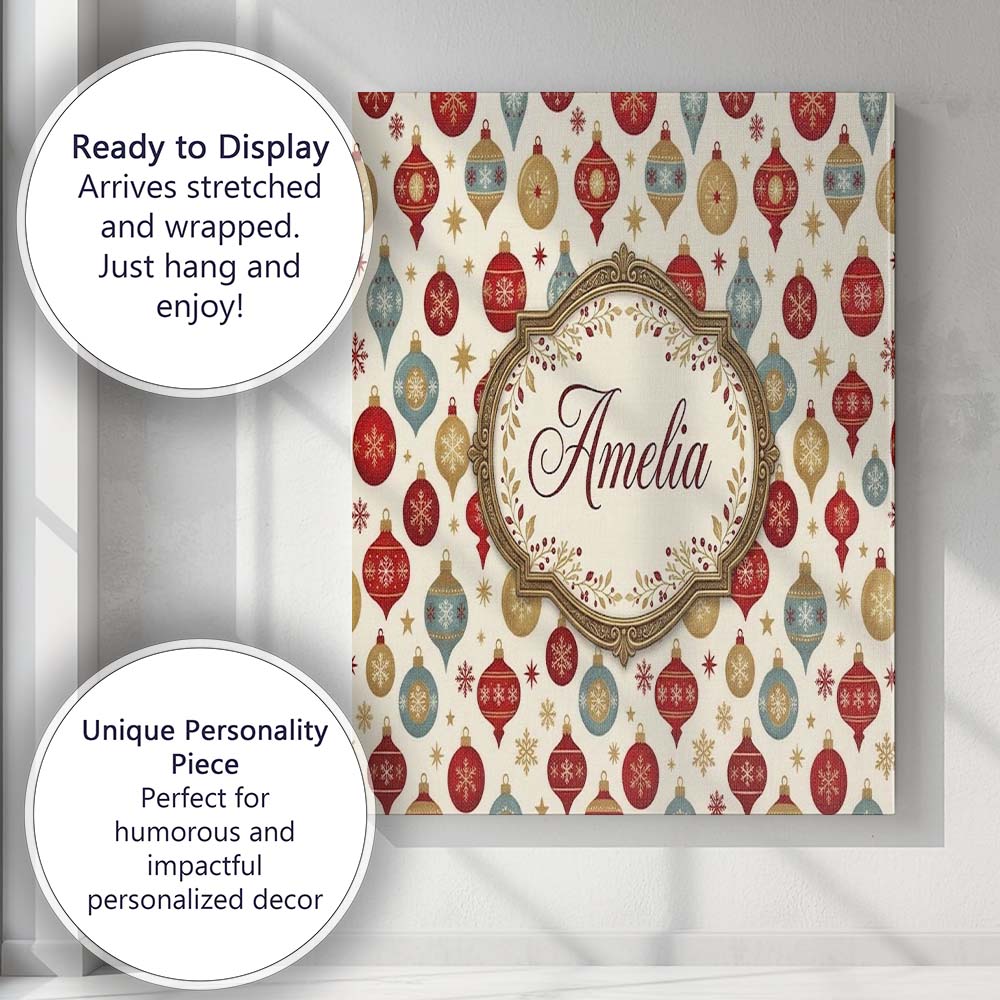 Personalised Name Christmas Bauble Ornament Custom  Bespoke Interior Contemporary Canvas Wall Art Print Decor Picture Ready to Hang