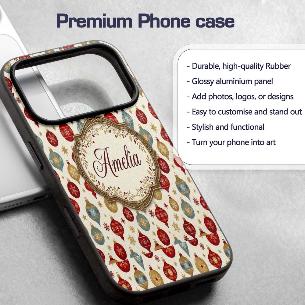 Christmas Bauble Ornament Star Holiday Seamless Custom Name Protective Phone Case Mobile Cover Durable Everyday Smartphone Shock Resistant