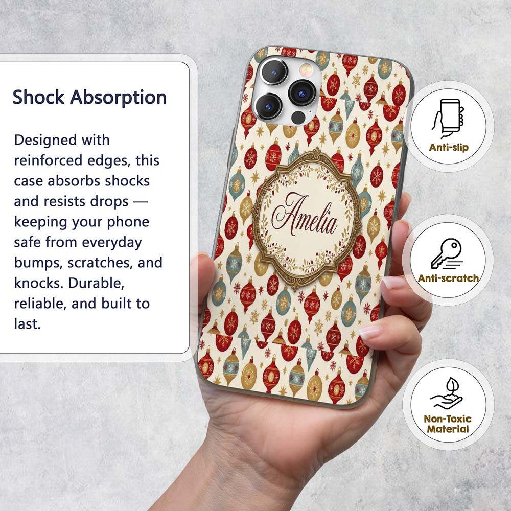 Christmas Bauble Ornament Star Holiday Seamless Custom Name Protective Phone Case Mobile Cover Durable Everyday Smartphone Shock Resistant