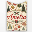 Elegant Christmas Tree Snowflake Bauble Festive Seamless Pattern  Personalised Custom Name Super Soft Fleece Blanket Bed Sofa Throw