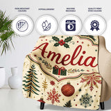 Elegant Christmas Tree Snowflake Bauble Festive Seamless Pattern  Personalised Custom Name Super Soft Fleece Blanket Bed Sofa Throw