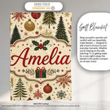 Elegant Christmas Tree Snowflake Bauble Festive Seamless Pattern  Personalised Custom Name Super Soft Fleece Blanket Bed Sofa Throw
