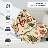 Elegant Christmas Tree Snowflake Bauble Festive Seamless Pattern  Personalised Custom Name Super Soft Fleece Blanket Bed Sofa Throw