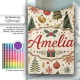 Elegant Christmas Tree Snowflake Bauble Festive Seamless Pattern  Personalised Custom Name Super Soft Fleece Blanket Bed Sofa Throw