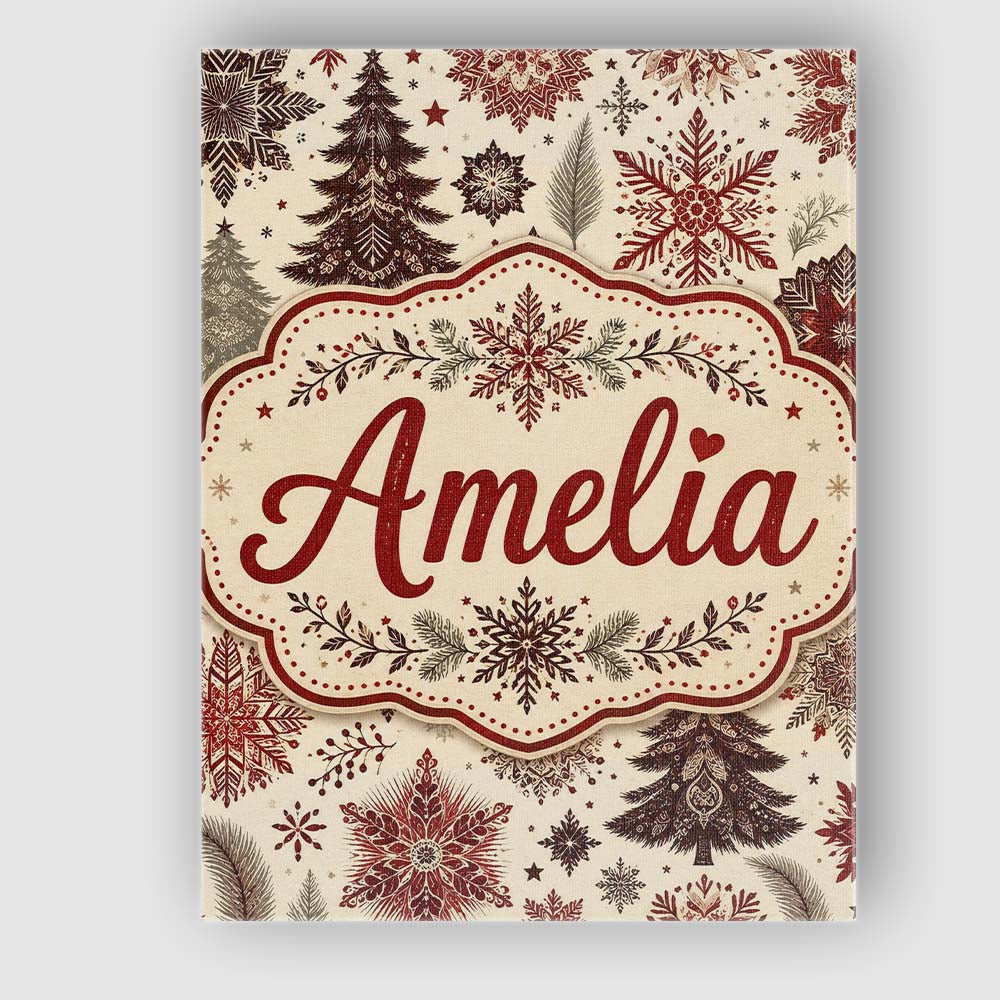 Personalised Name Classic Christmas Snowflake Custom Unique Gift Idea Modern Room Accent Canvas Wall Art Print Decor Picture Ready to Hang