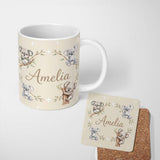 Personalized Custom Name Cute Baby Koala Bears with Stars on Soft Beige Background Seamless 11oz Ceramic Coffee Tea Mug White Large Handle