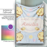 Cute Bee Flower Cartoon Animal Pattern Stylish Everyday  Lovely  Personalised Custom Name Super Soft Fleece Blanket Bed Sofa Throw