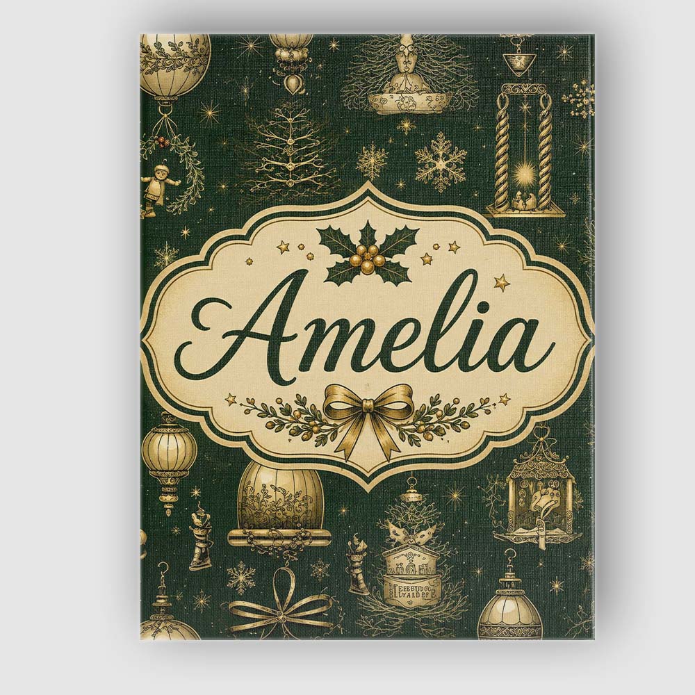 Personalised Name Luxury Christmas Gold Custom  Modern Room Accent Elegant Feature Canvas Wall Art Print Decor Picture Ready to Hang