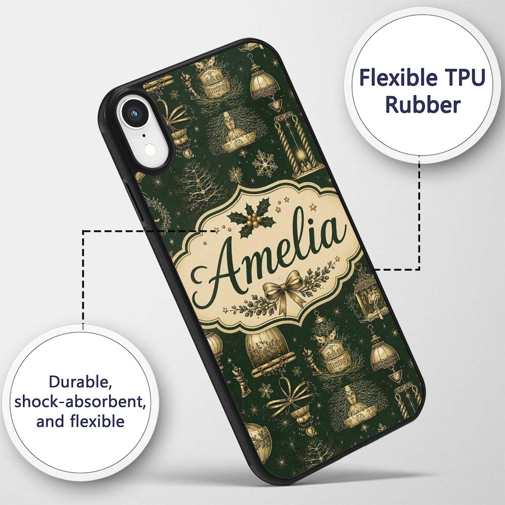 Luxury Christmas Gold Ornament Printed Design Custom Name Protective Phone Case Mobile Cover Durable Everyday Smartphone Shock Resistant