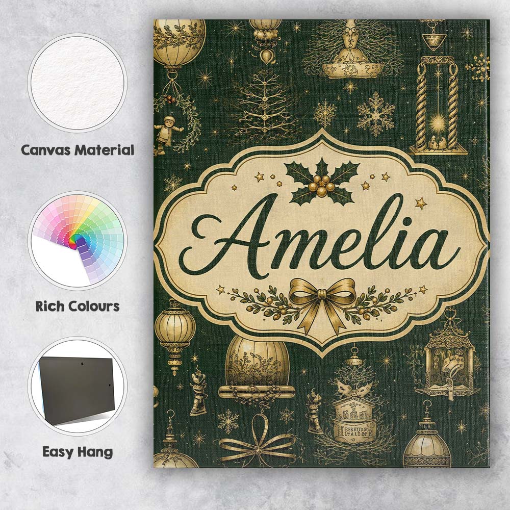 Personalised Name Luxury Christmas Gold Custom  Modern Room Accent Elegant Feature Canvas Wall Art Print Decor Picture Ready to Hang
