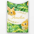 Watercolor Bunny in Leaves Seamless Pattern Cute Animal Nature  Personalised Custom Name Super Soft Fleece Blanket Bed Sofa Throw