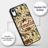 Vintage Christmas Holly Berry Floral Elegant Custom Name Protective Phone Case Mobile Cover Durable Everyday Smartphone Shock Resistant
