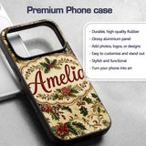 Vintage Christmas Holly Berry Floral Elegant Custom Name Protective Phone Case Mobile Cover Durable Everyday Smartphone Shock Resistant