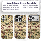 Vintage Christmas Holly Berry Floral Elegant Custom Name Protective Phone Case Mobile Cover Durable Everyday Smartphone Shock Resistant