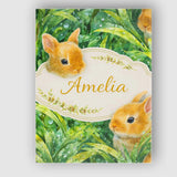 Personalised Name Watercolor Bunny in Leaves Seamless Pattern Cute Custom  Unique Canvas Wall Art Print Decor Picture Ready to Hang