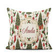 Custom Name Christmas Holly Tree Bell Festive Seamless Pattern Square Filled Cushion Throw Pillow Sofa Bed Home Decor Zip Washable UK Made