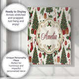 Personalised Name Christmas Holly Gift Tree Custom  Bespoke Interior Contemporary Canvas Wall Art Print Decor Picture Ready to Hang