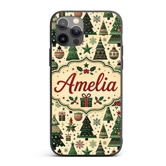 Scandinavian Christmas Tree Star Ornament Nordic Custom Name Protective Phone Case Mobile Cover Durable Everyday Smartphone Shock Resistant