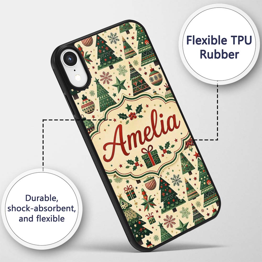 Scandinavian Christmas Tree Star Ornament Nordic Custom Name Protective Phone Case Mobile Cover Durable Everyday Smartphone Shock Resistant