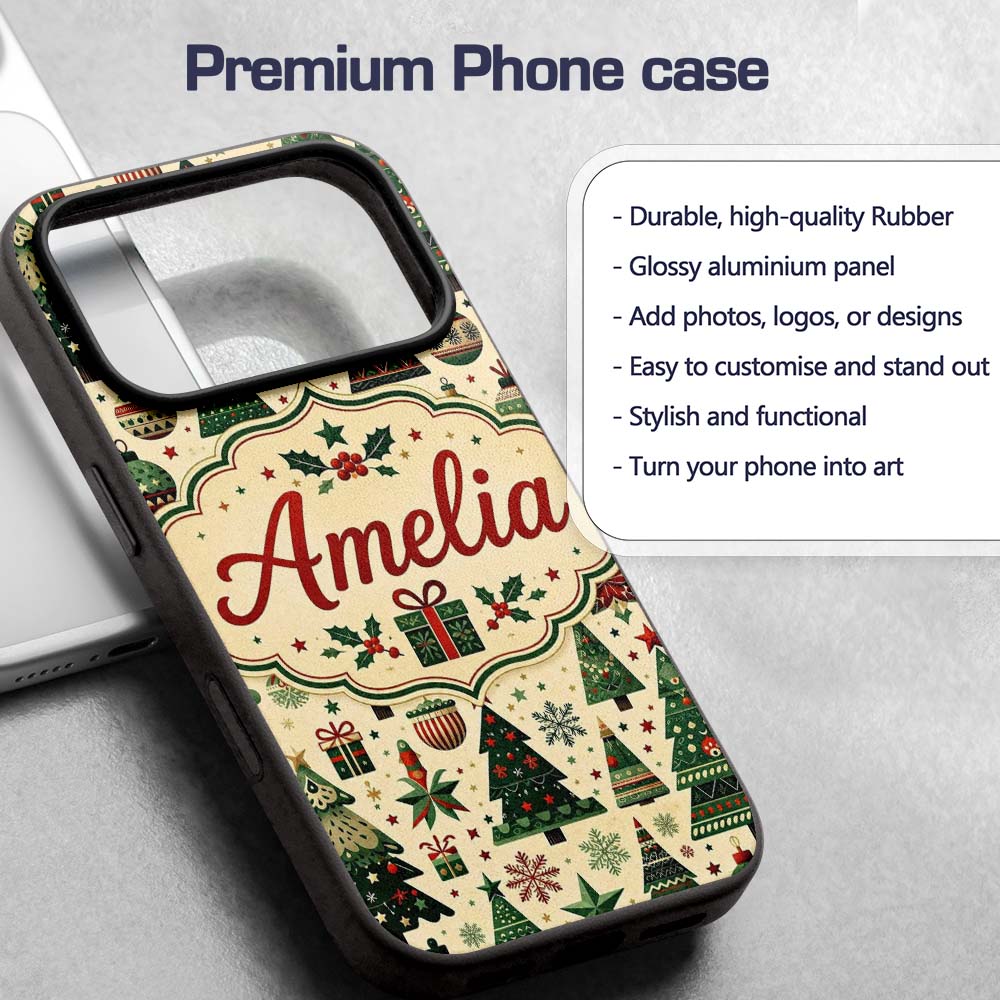 Scandinavian Christmas Tree Star Ornament Nordic Custom Name Protective Phone Case Mobile Cover Durable Everyday Smartphone Shock Resistant