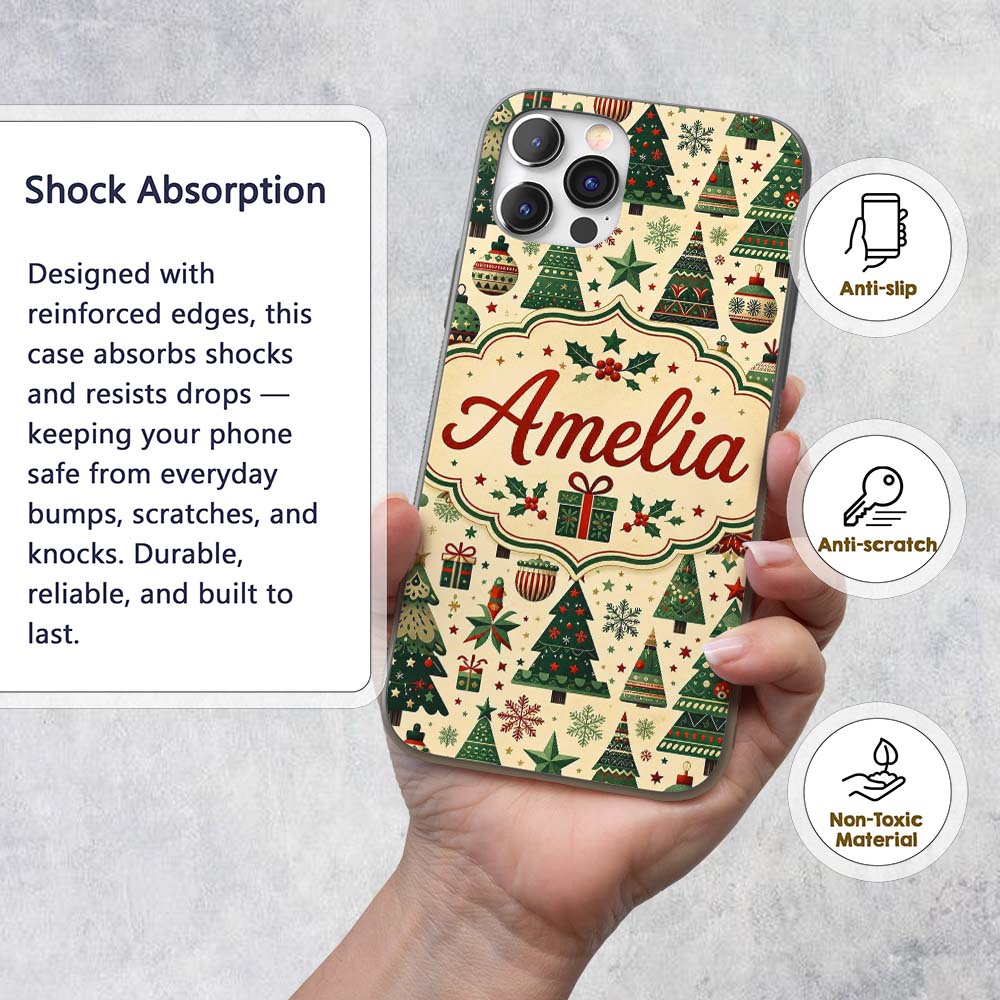Scandinavian Christmas Tree Star Ornament Nordic Custom Name Protective Phone Case Mobile Cover Durable Everyday Smartphone Shock Resistant