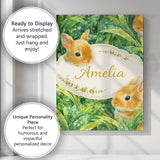 Personalised Name Watercolor Bunny in Leaves Seamless Pattern Cute Custom  Unique Canvas Wall Art Print Decor Picture Ready to Hang