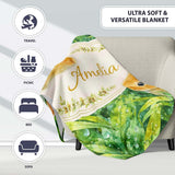 Watercolor Bunny in Leaves Seamless Pattern Cute Animal Nature  Personalised Custom Name Super Soft Fleece Blanket Bed Sofa Throw
