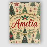 Personalised Name Christmas Tree Star Custom Modern Room Accent Creative Decorator Style Canvas Wall Art Print Decor Picture Ready to Hang