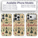 Christmas Tree Star Snowflake Folk Art Seamless Custom Name Protective Phone Case Mobile Cover Durable Everyday Smartphone Shock Resistant