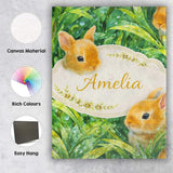 Personalised Name Watercolor Bunny in Leaves Seamless Pattern Cute Custom  Unique Canvas Wall Art Print Decor Picture Ready to Hang