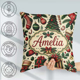 Custom Name Classic Christmas Tree Holly Berry Festive Seamless Square Filled Cushion Throw Pillow Sofa Bed Home Decor Zip Washable UK Made
