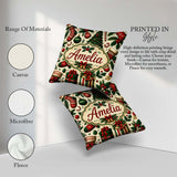 Custom Name Classic Christmas Tree Holly Berry Festive Seamless Square Filled Cushion Throw Pillow Sofa Bed Home Decor Zip Washable UK Made