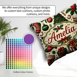 Custom Name Classic Christmas Tree Holly Berry Festive Seamless Square Filled Cushion Throw Pillow Sofa Bed Home Decor Zip Washable UK Made
