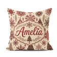 Custom Name Red Christmas Snowflake Tree Folk Art Winter Pattern Square Filled Cushion Throw Pillow Sofa Bed Home Decor Zip Washable UK Made