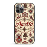 Red Christmas Snowflake Tree Folk Art Winter Custom Name Protective Phone Case Mobile Cover Durable Everyday Smartphone Shock Resistant