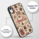 Red Christmas Snowflake Tree Folk Art Winter Custom Name Protective Phone Case Mobile Cover Durable Everyday Smartphone Shock Resistant