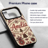 Red Christmas Snowflake Tree Folk Art Winter Custom Name Protective Phone Case Mobile Cover Durable Everyday Smartphone Shock Resistant