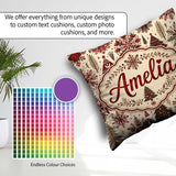 Custom Name Red Christmas Snowflake Tree Folk Art Winter Pattern Square Filled Cushion Throw Pillow Sofa Bed Home Decor Zip Washable UK Made