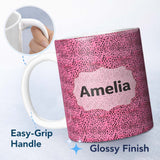Personalized Custom Name Pink Dense Black Dot Seamless Pattern Bold Speckled Texture Design 11oz Ceramic Coffee Tea Mug White Large Handle