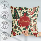 Custom Name Christmas Holly Stocking Candy Cane Festive Seamless Square Filled Cushion Throw Pillow Sofa Bed Home Decor Zip Washable UK Made